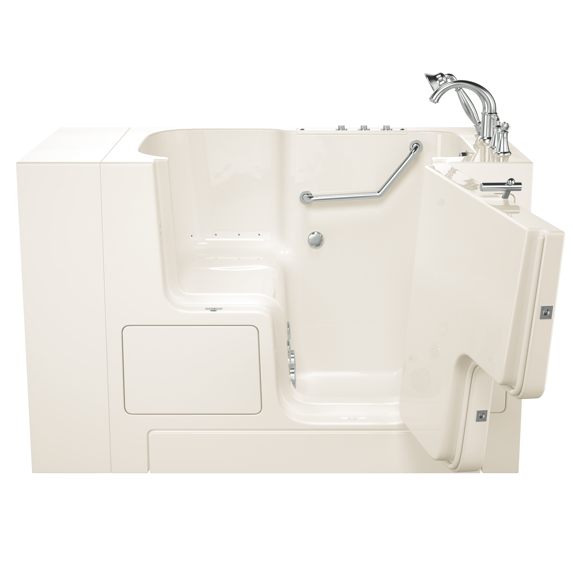 Gelcoat Value Series 32 x 52  Inch Walk in Tub With Combination Air Spa and Whirlpool Systems   Right Hand Drain With Faucet WIB LINEN